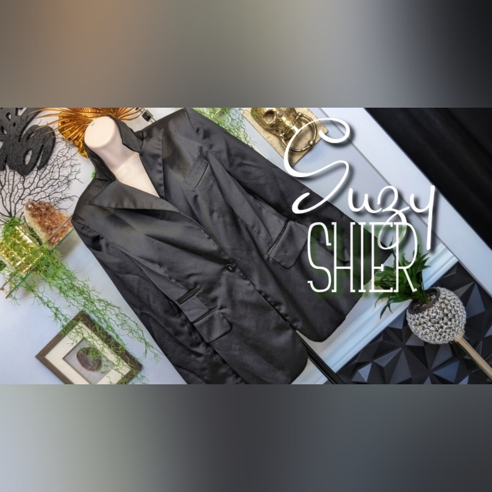 Suzy Shier Vintage Black Satin Blazer 11/12